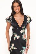 Robe longue Arella - Imprimé floral noir