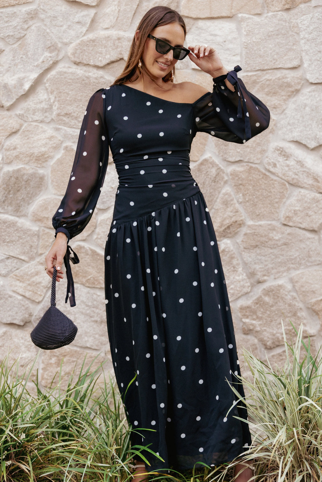 Robe longue Levine - Pois noirs