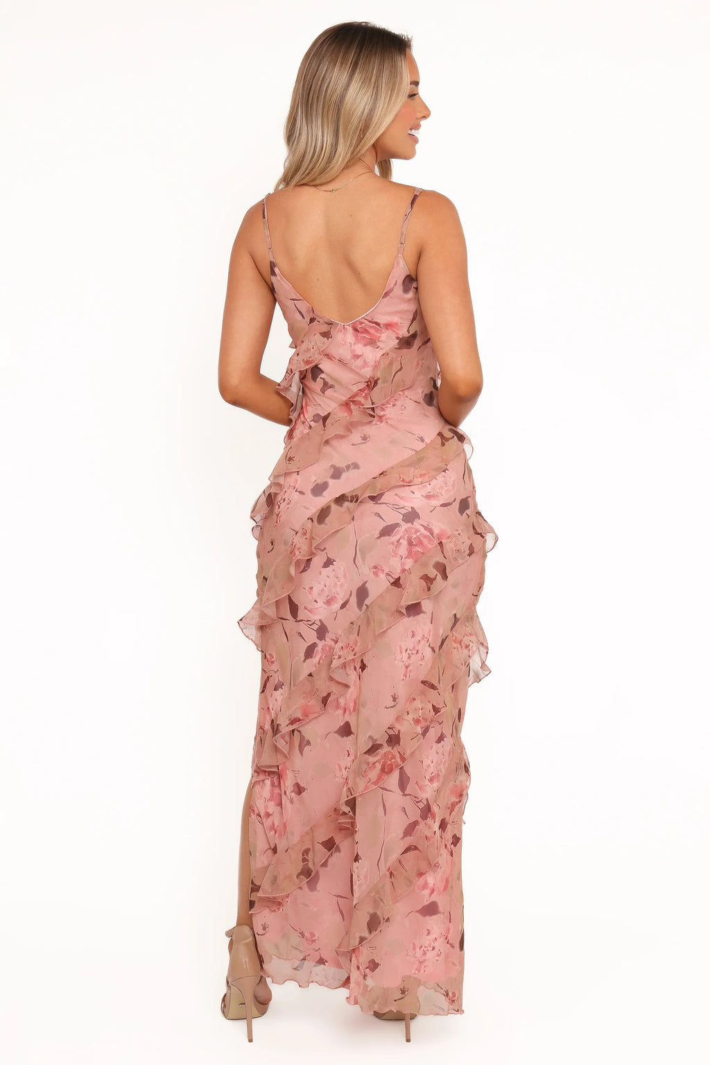 Robe longue volantée Ciao - Imprimé fleuri rose pâle