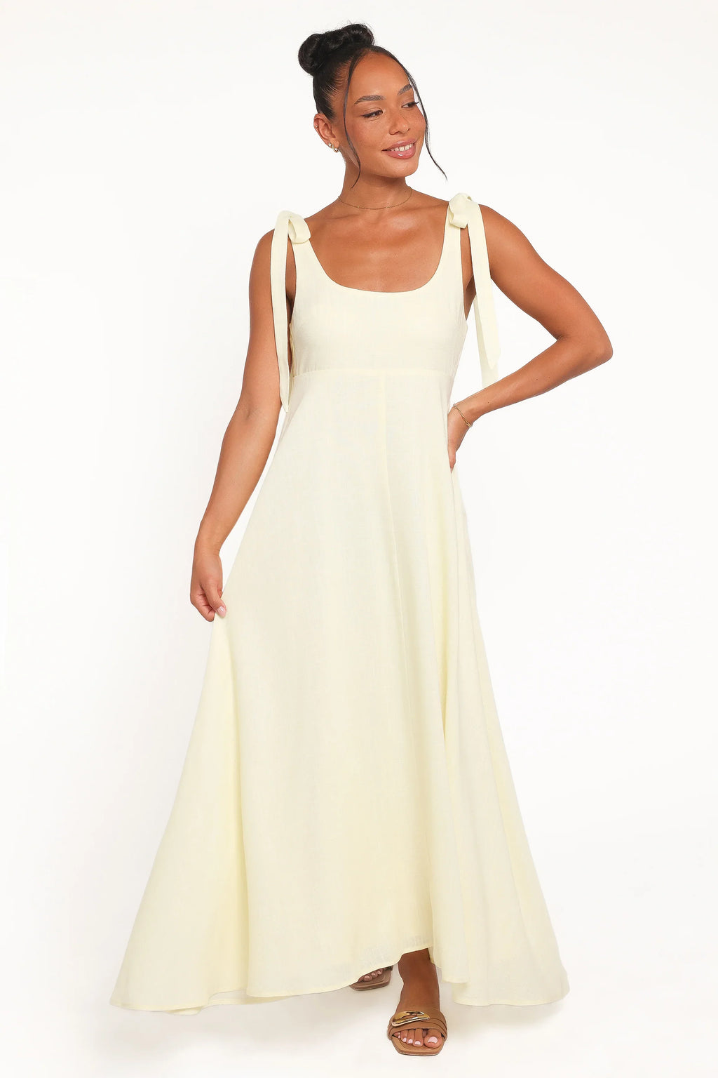 Valara Tie Shoulder Maxi Dress - Butter Yellow