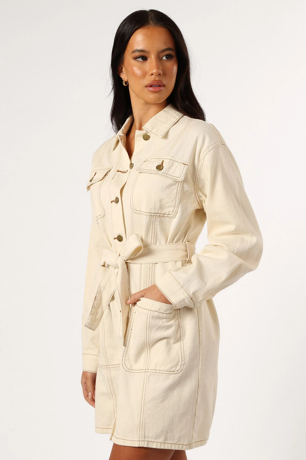 Robe courte en jean à manches longues Otto - Sable