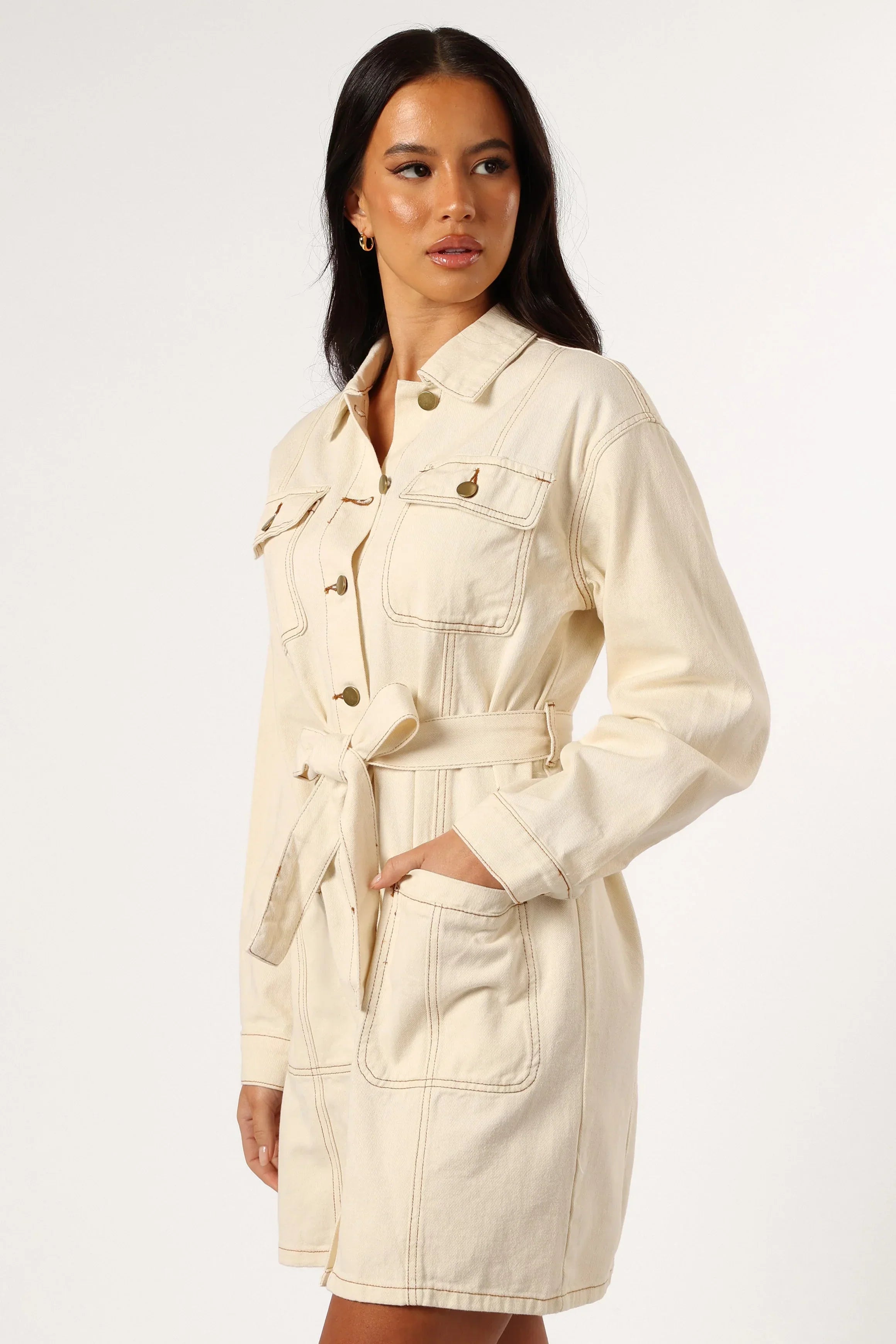 Robe courte en jean à manches longues Otto - Sable