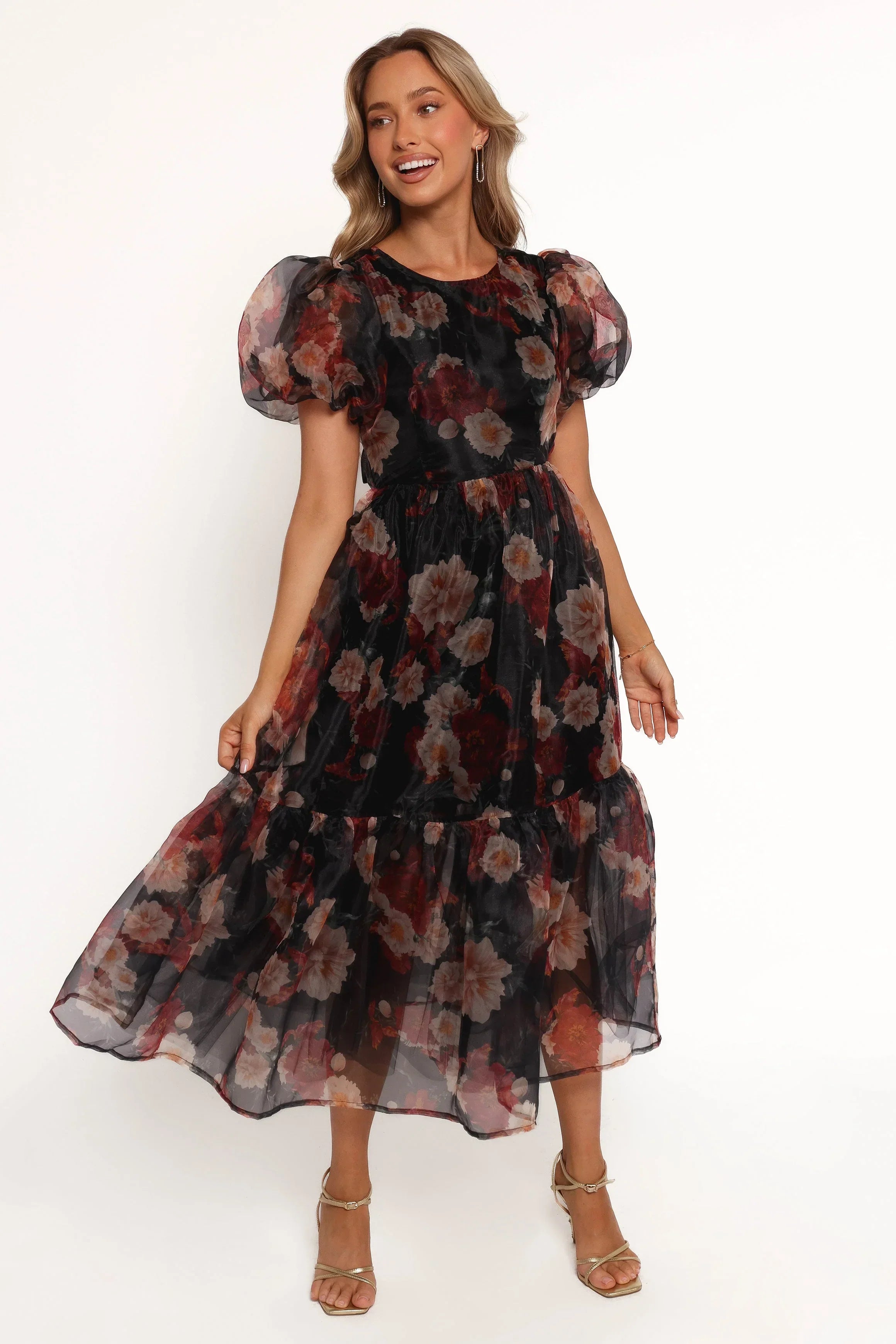 Robe midi Elspeth – Imprimé floral noir