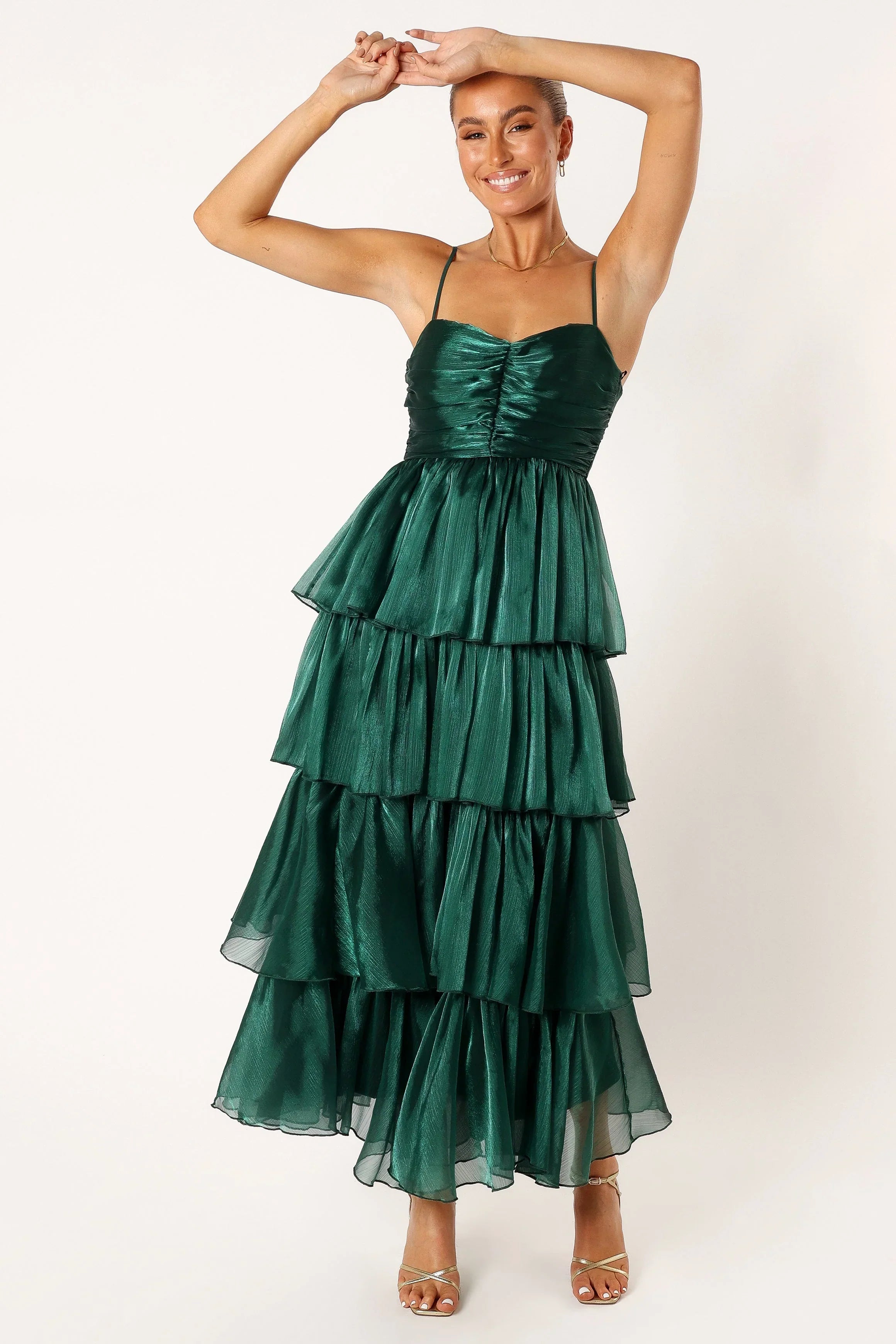Robe longue étagée Jace - Émeraude chatoyante