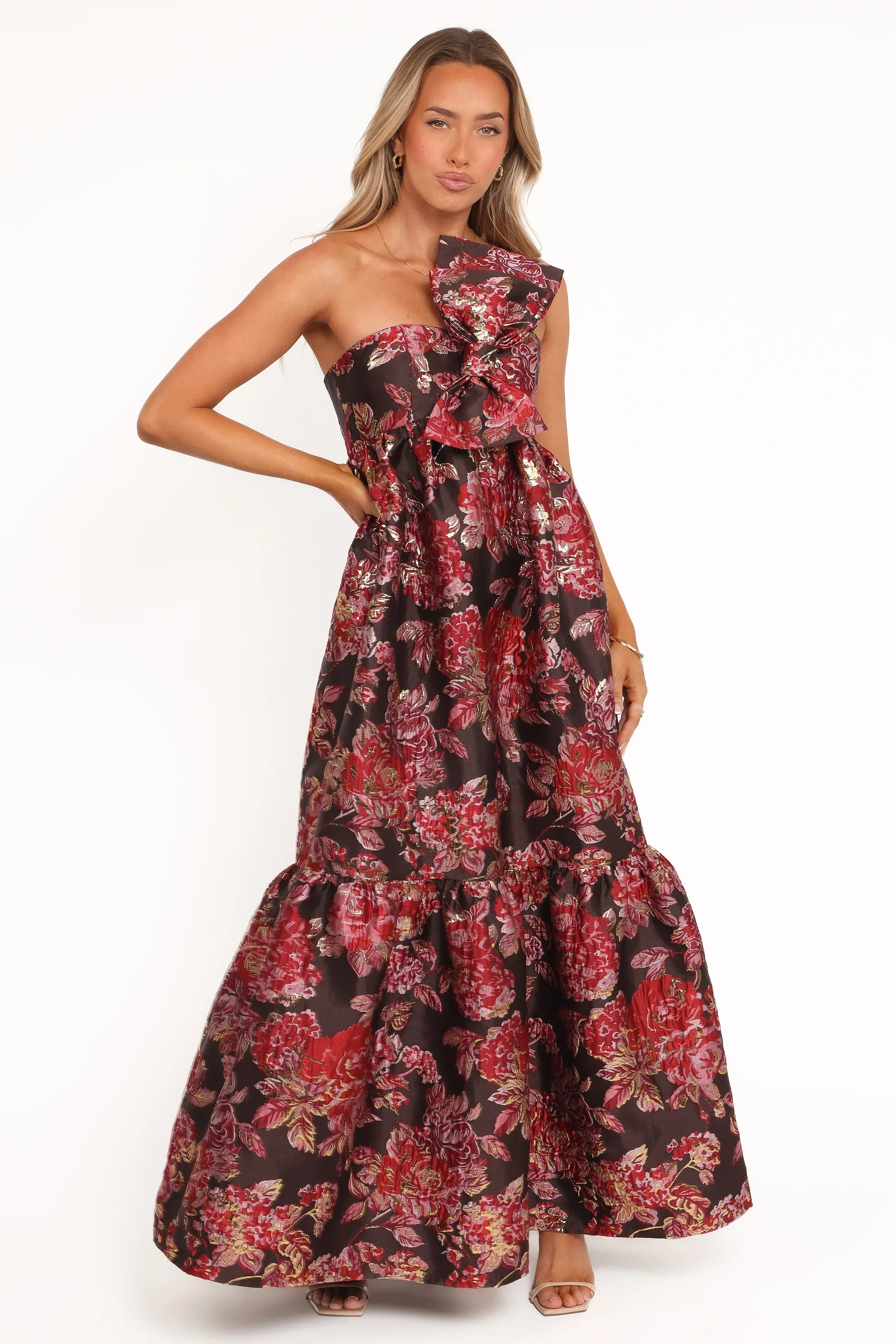 Robe longue Betina à nœud - Imprimé floral marron