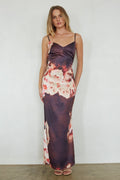 Robe longue Jenny en satin fleuri