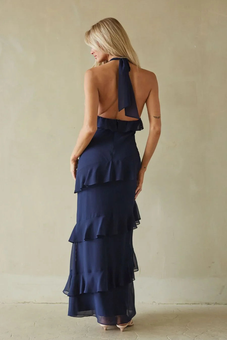 Penelope Ruffle Front Tie Maxi Dress