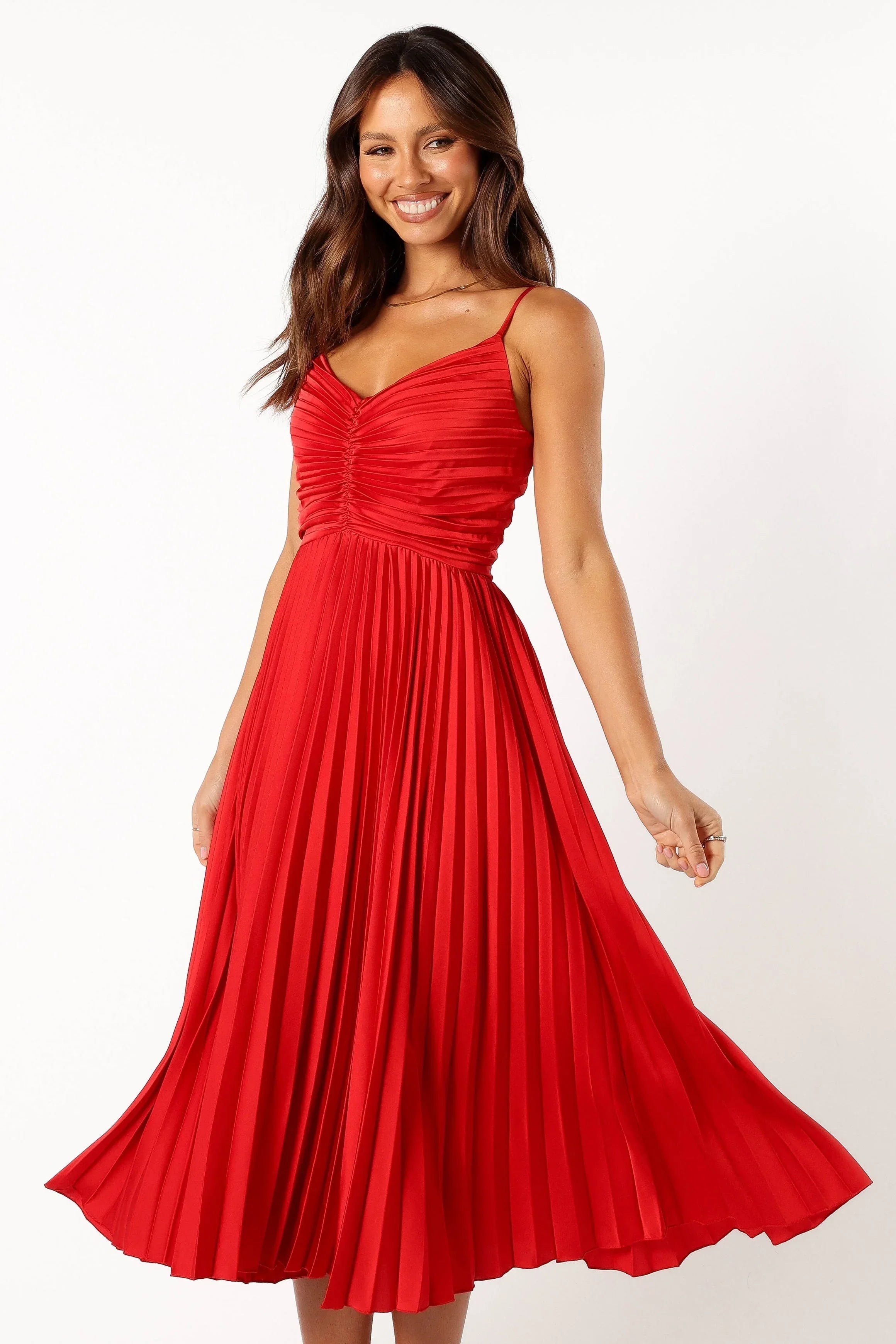 Robe midi plissée Naira - Rouge