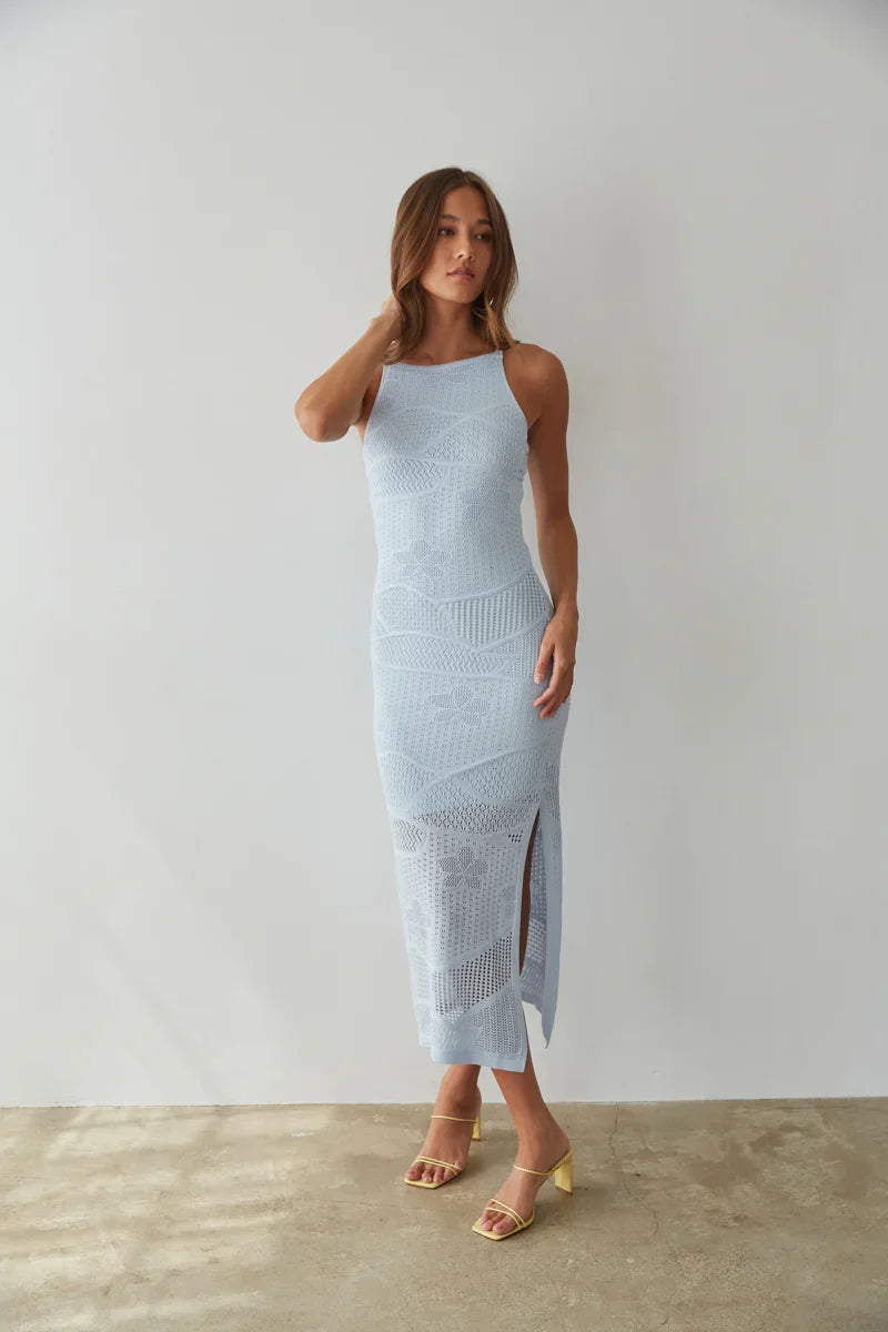 Robe midi en maille ajourée à col montant Keilani
