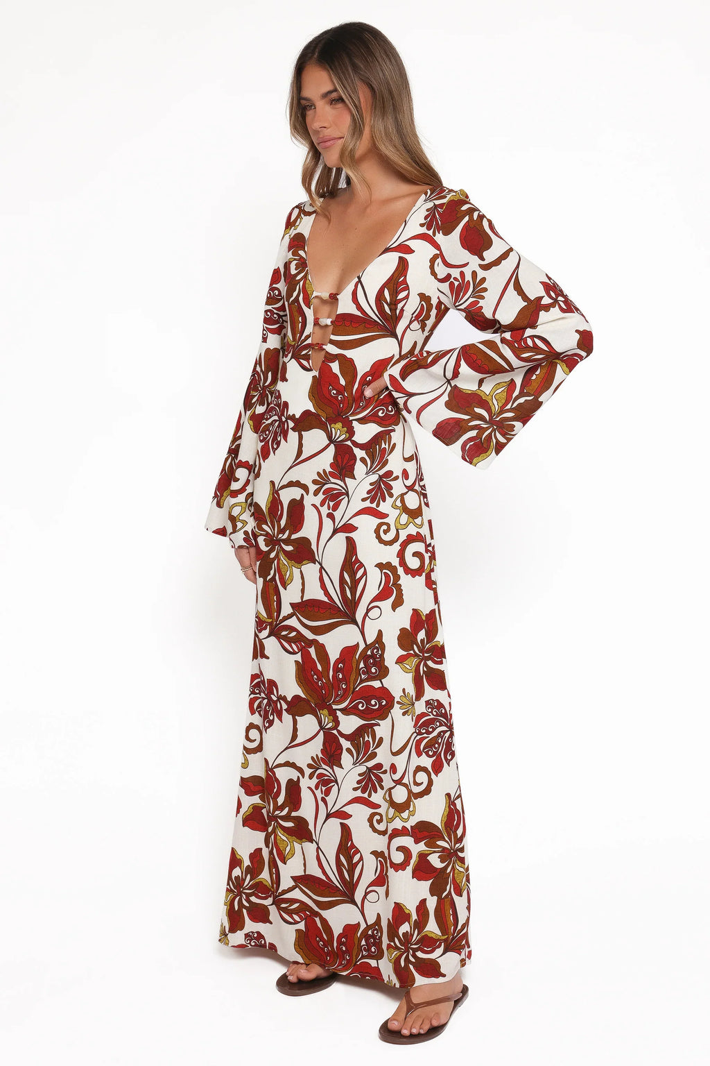 Robe longue Inala – Fleurie marron