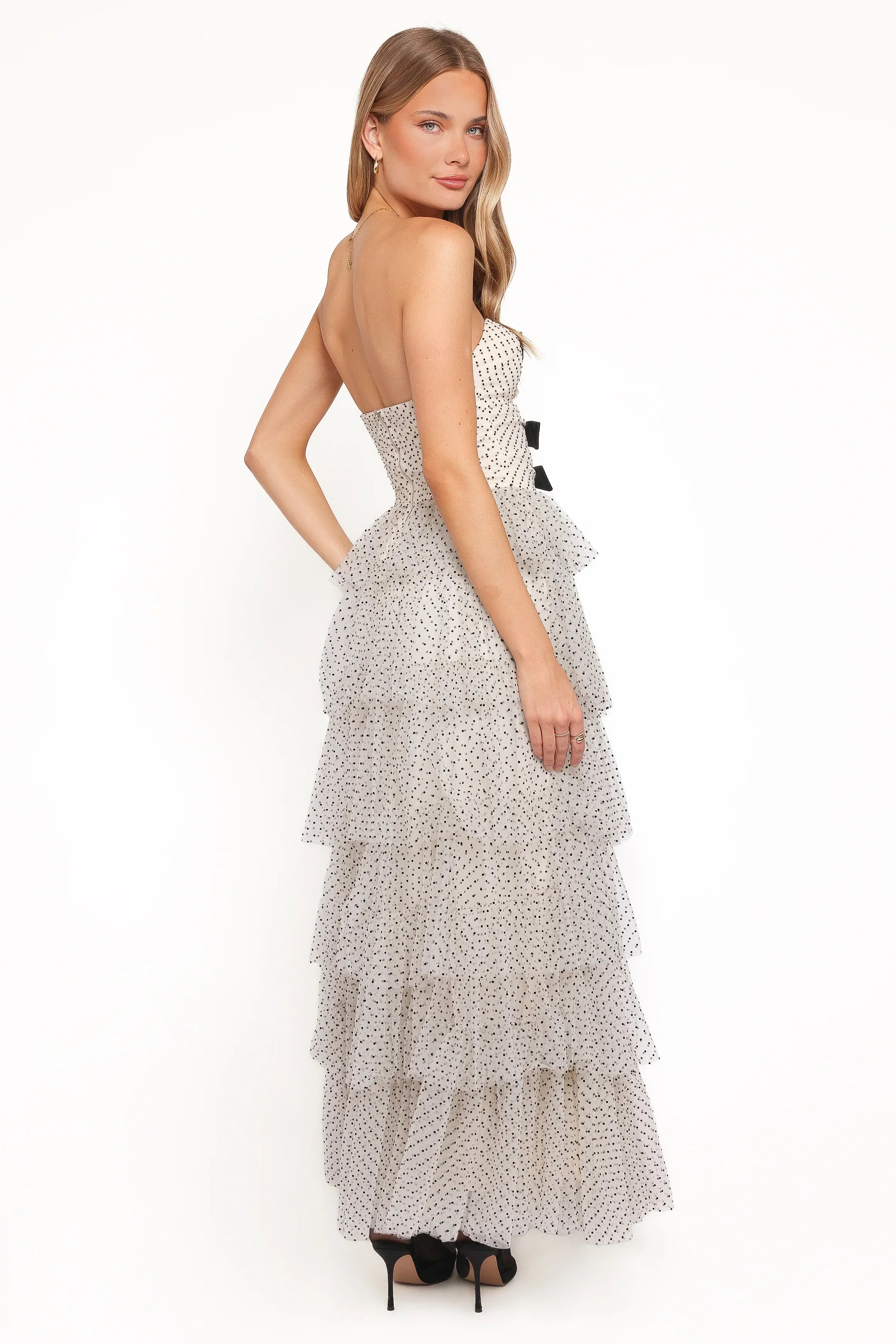 Robe midi bustier Kelari – Crème à pois
