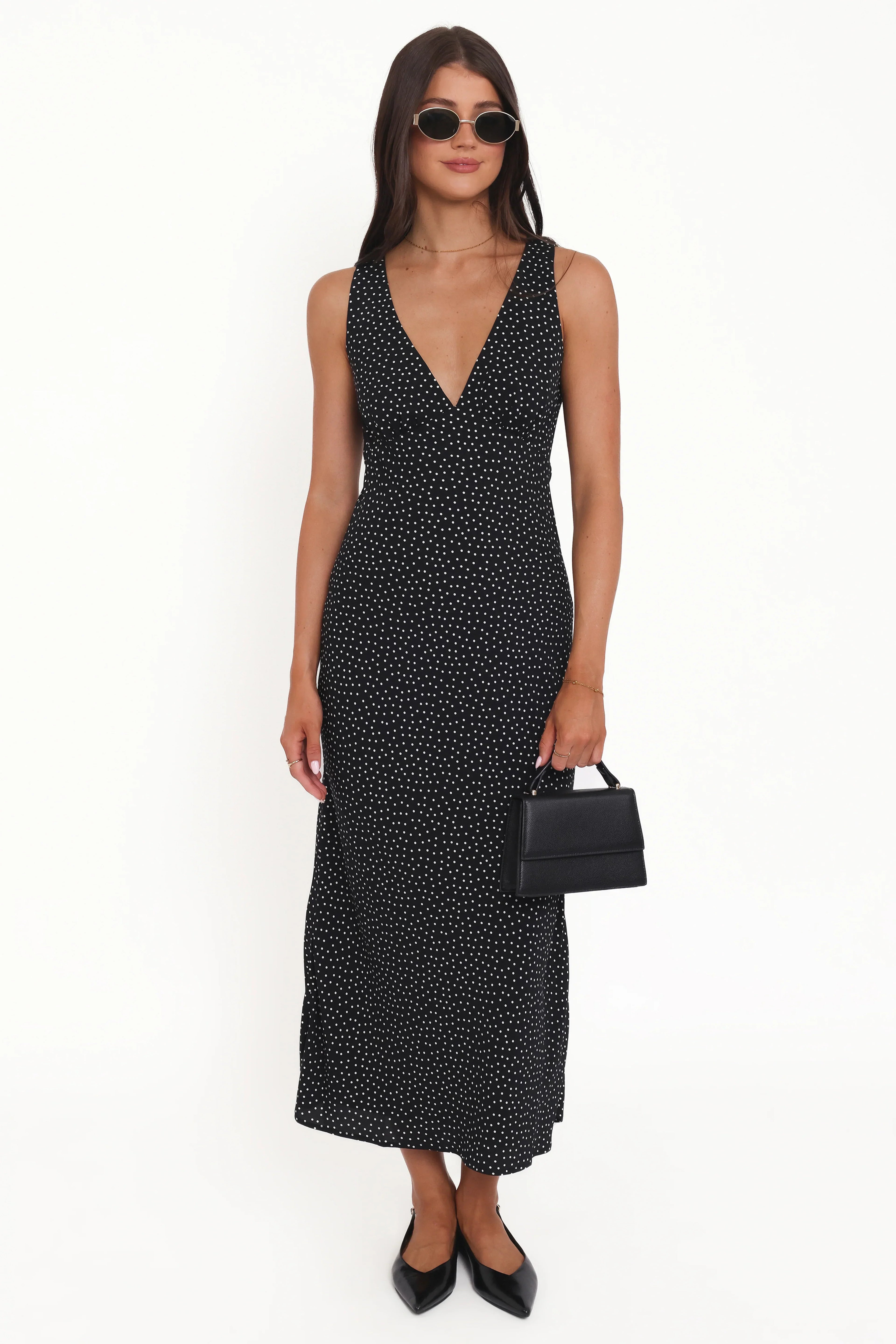 Robe longue Mirae – à pois noirs