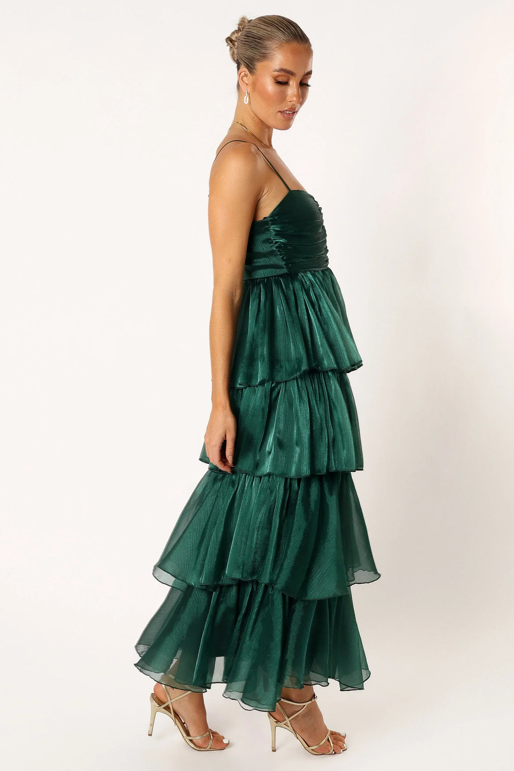 Robe longue étagée Jace - Émeraude chatoyante