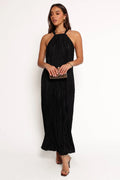 Robe longue dos nu plissée Melody - Noire