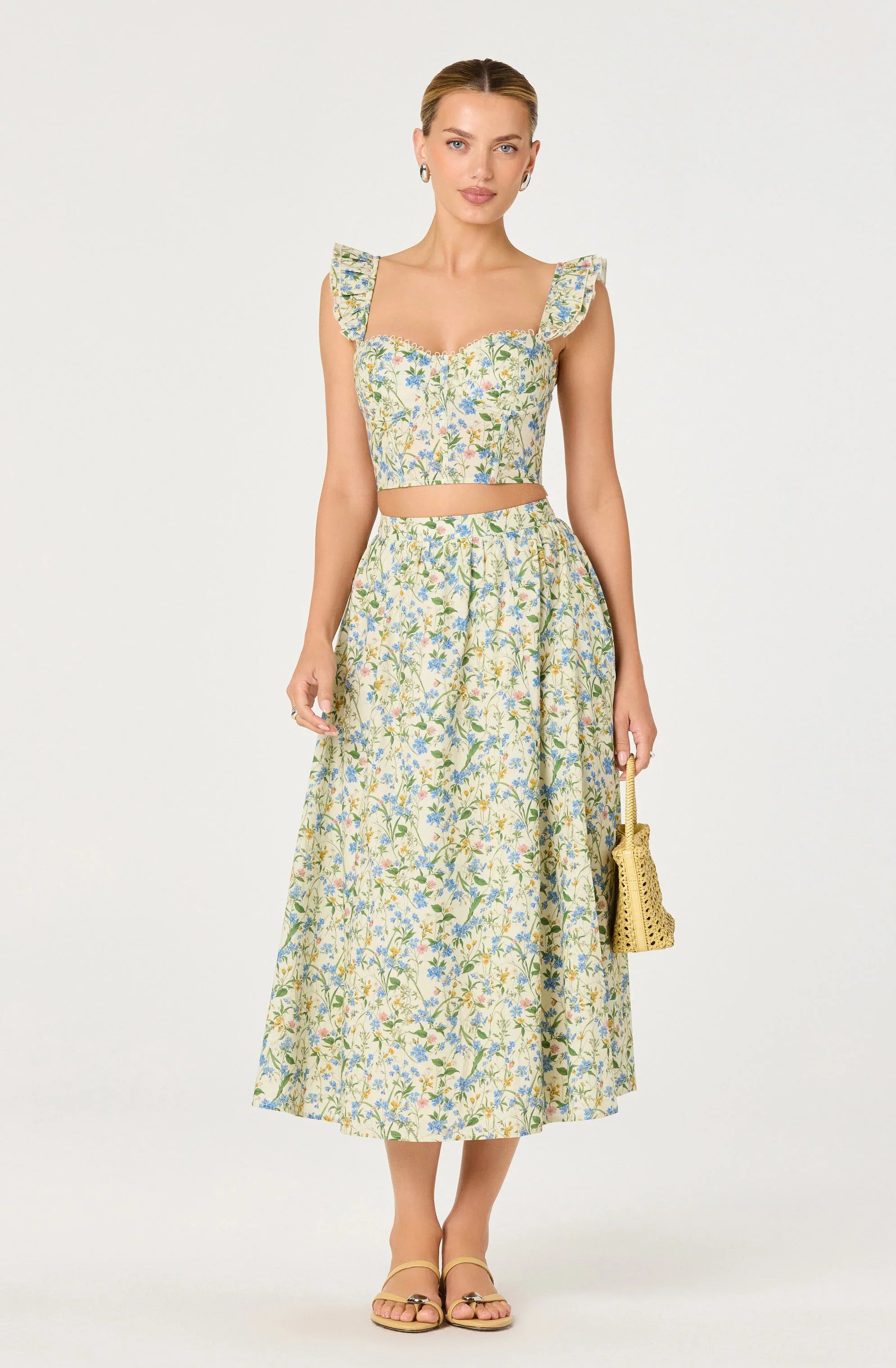 Wylda Floral Gathered A-Line Midi Skirt