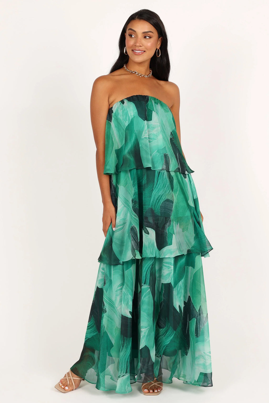Robe longue bustier Bloom – Imprimé floral vert