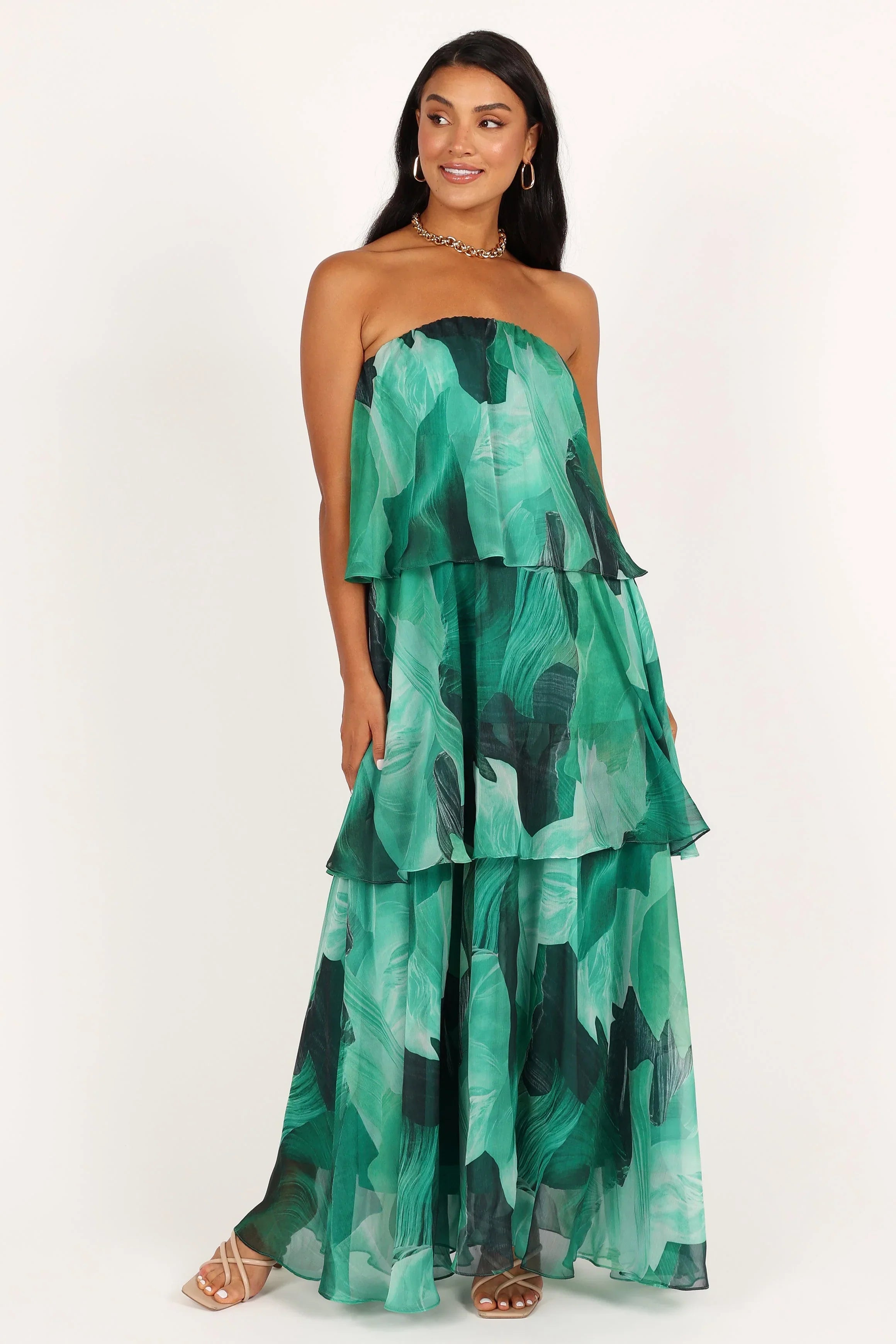 Robe longue bustier Bloom – Imprimé floral vert