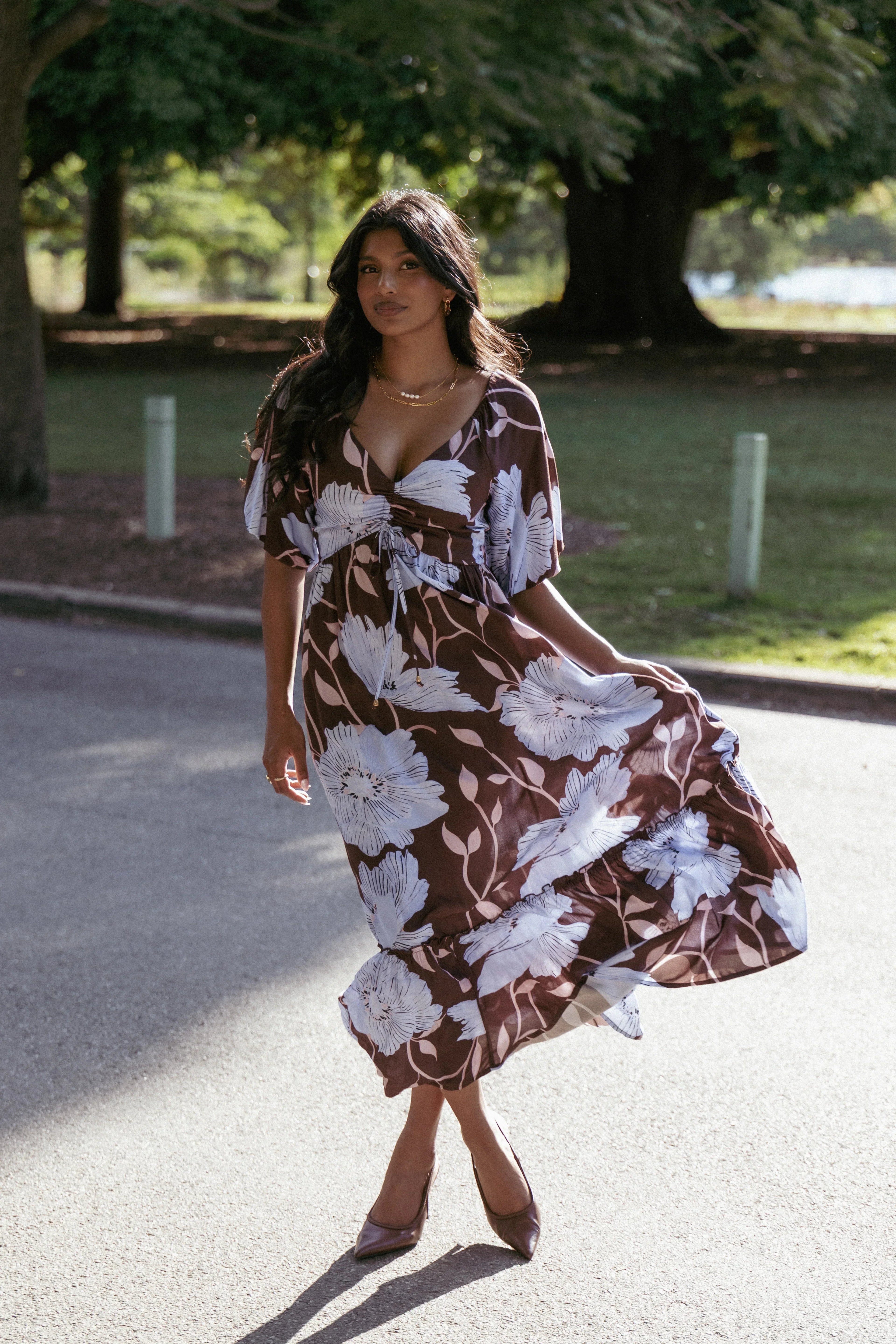 Robe longue Annabella - Coquelicots bleus