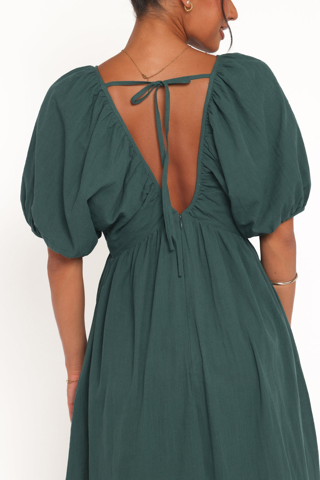 Robe longue Sullivan à manches bouffantes - Vert forêt