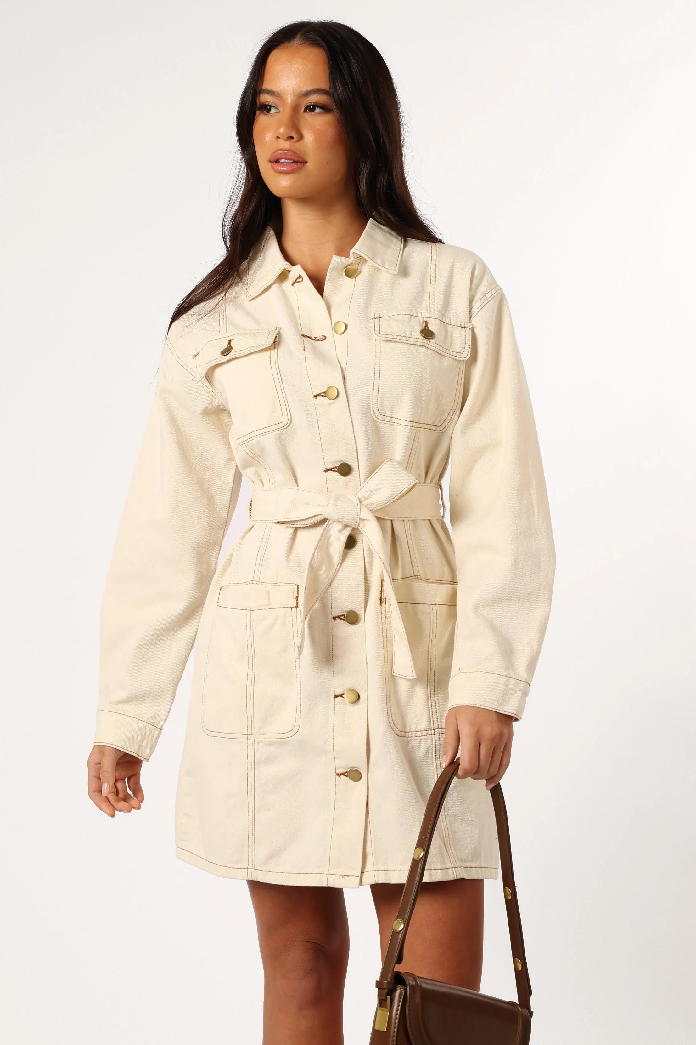 Robe courte en jean à manches longues Otto - Sable
