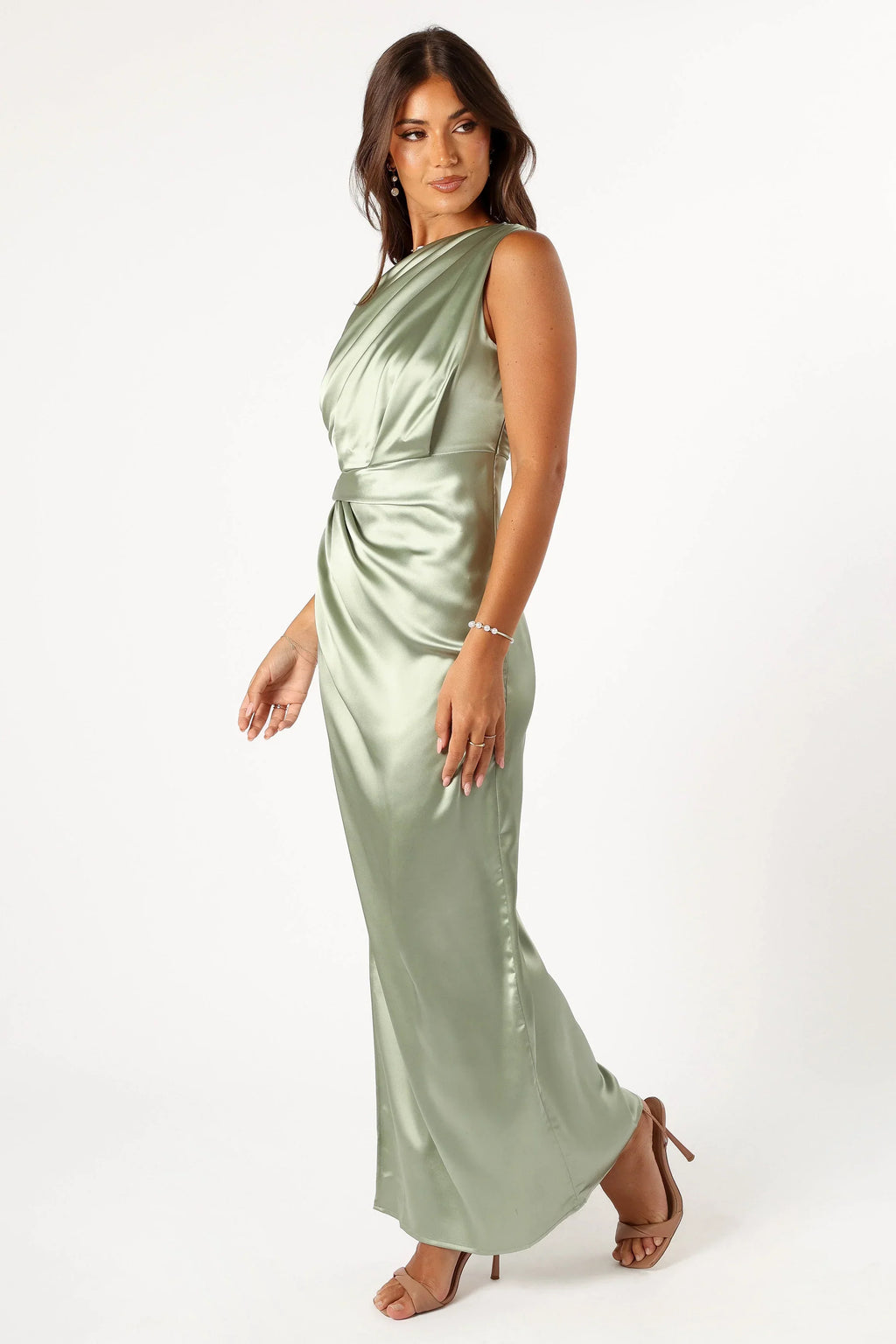 Robe longue Nadia à une épaule - Sauge