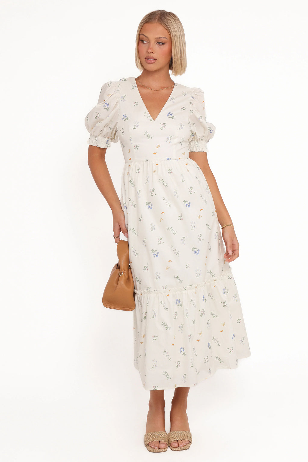Robe mi-longue Steele à manches bouffantes – Motif floral