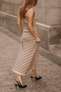 Robe midi rayée Henry - Beige Noir