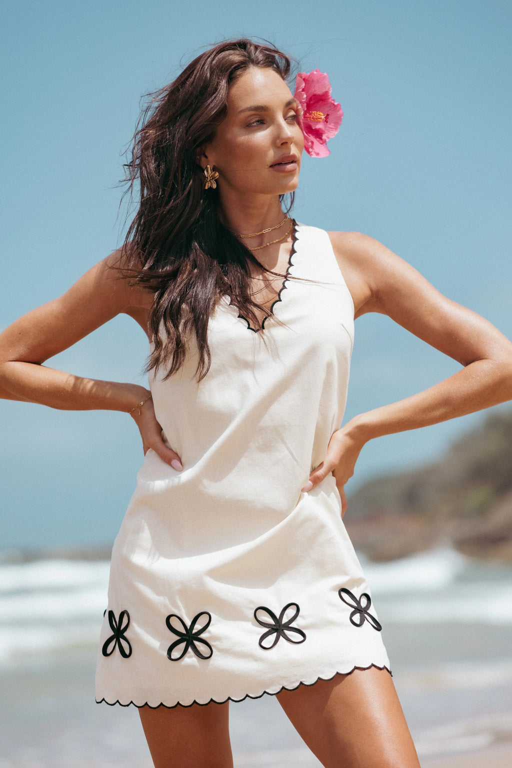 Mini-robe Thalia - Crème/Noir