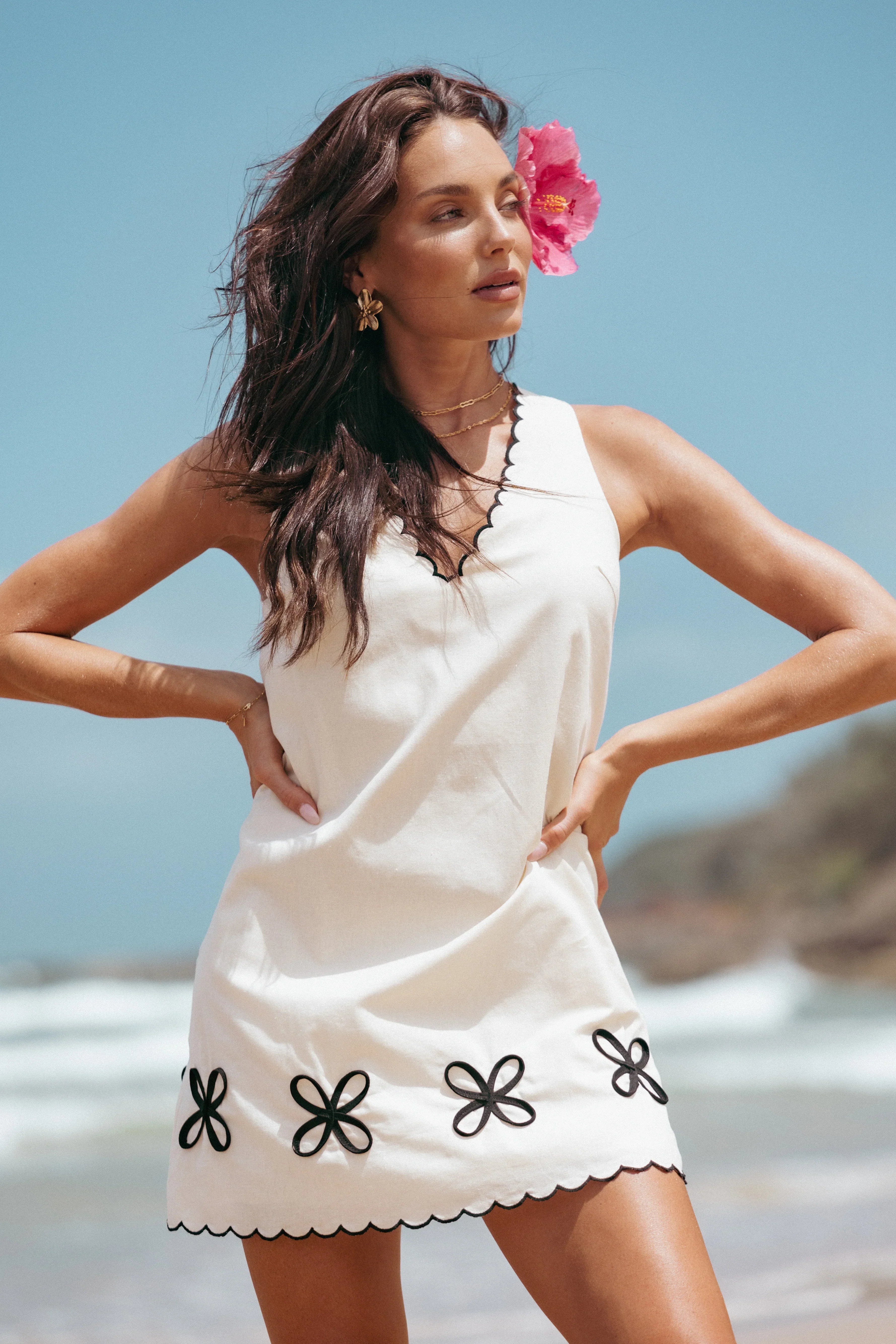Mini-robe Thalia - Crème/Noir