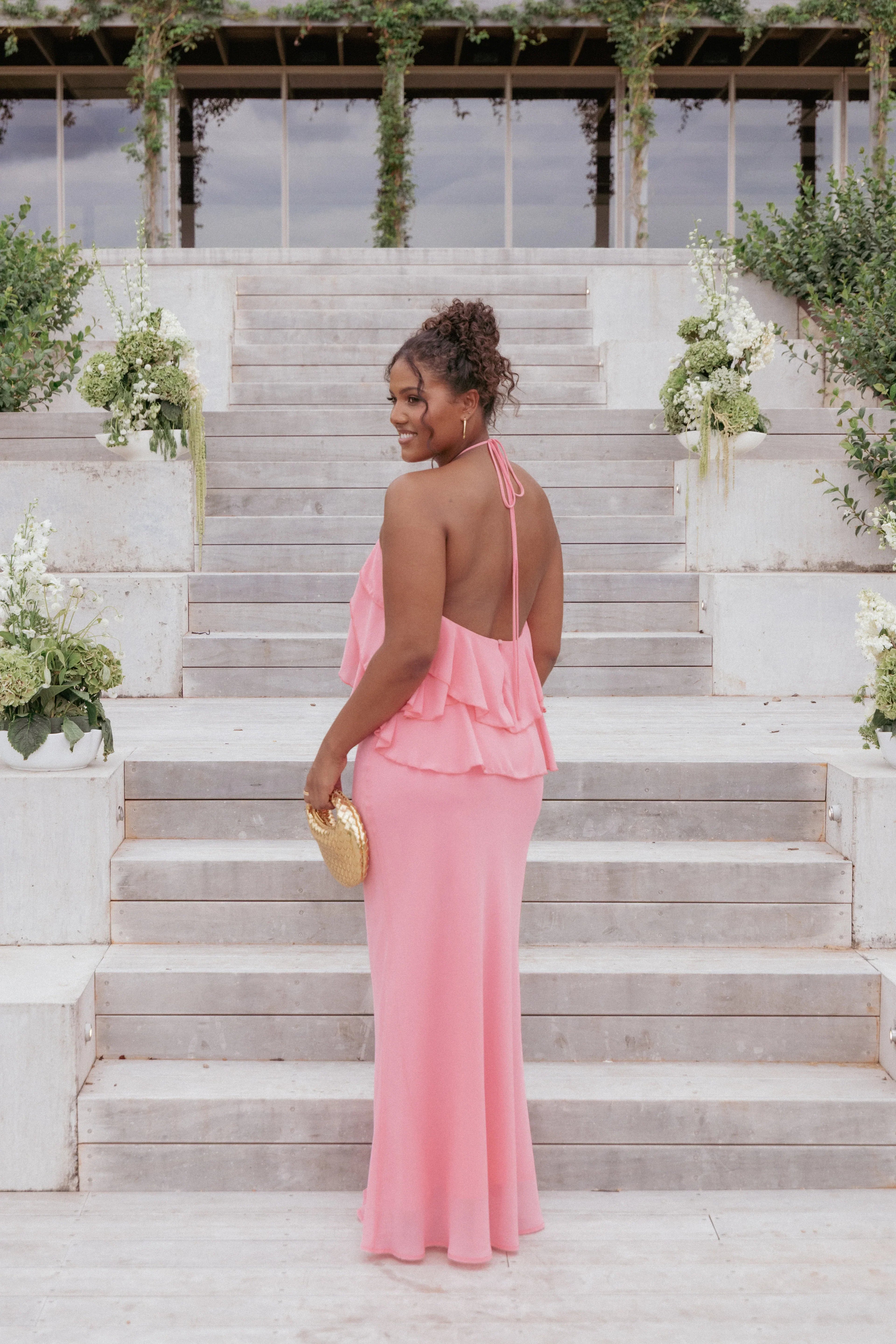 Zorina Halterneck Maxi Dress - Coral
