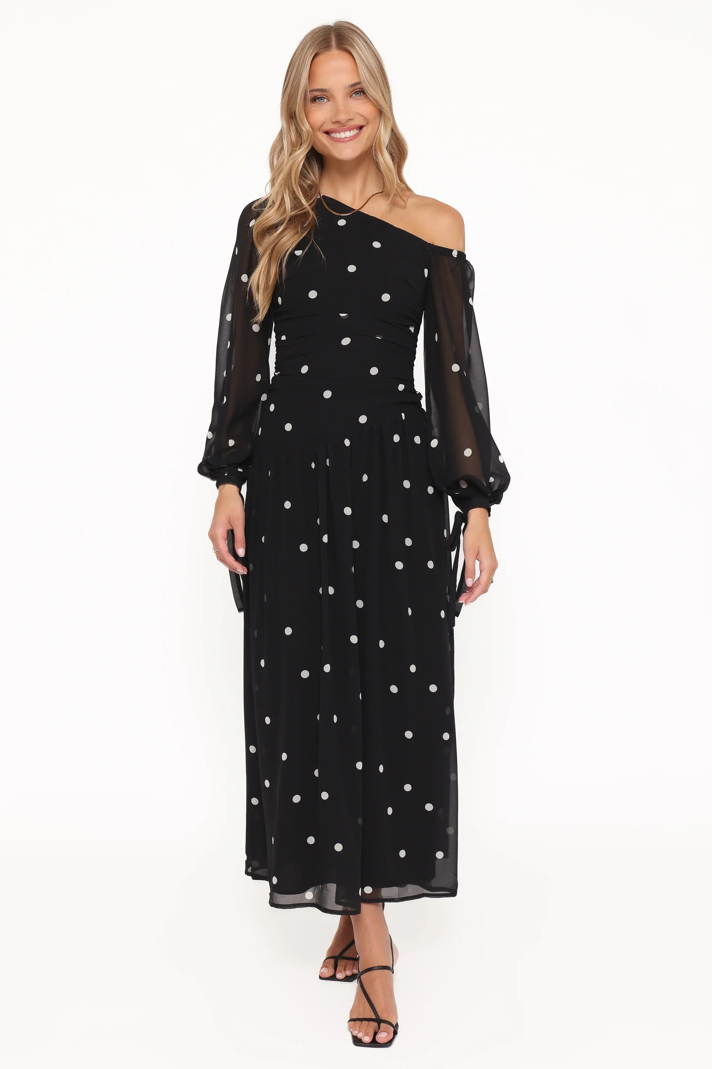 Robe longue Levine - Pois noirs