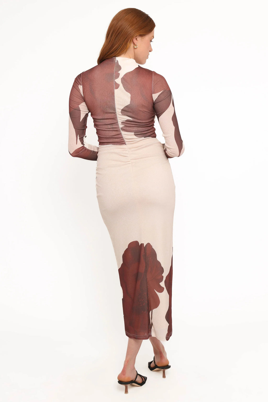 Robe midi Sukin – Imprimé floral marron