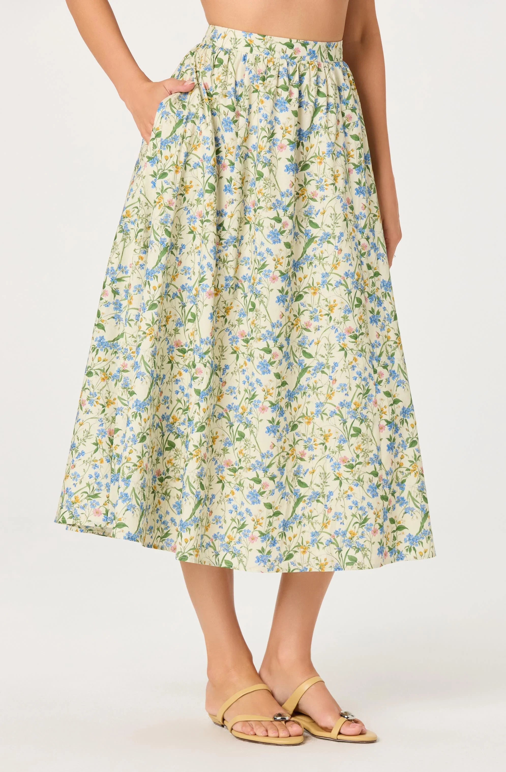 Wylda Floral Gathered A-Line Midi Skirt