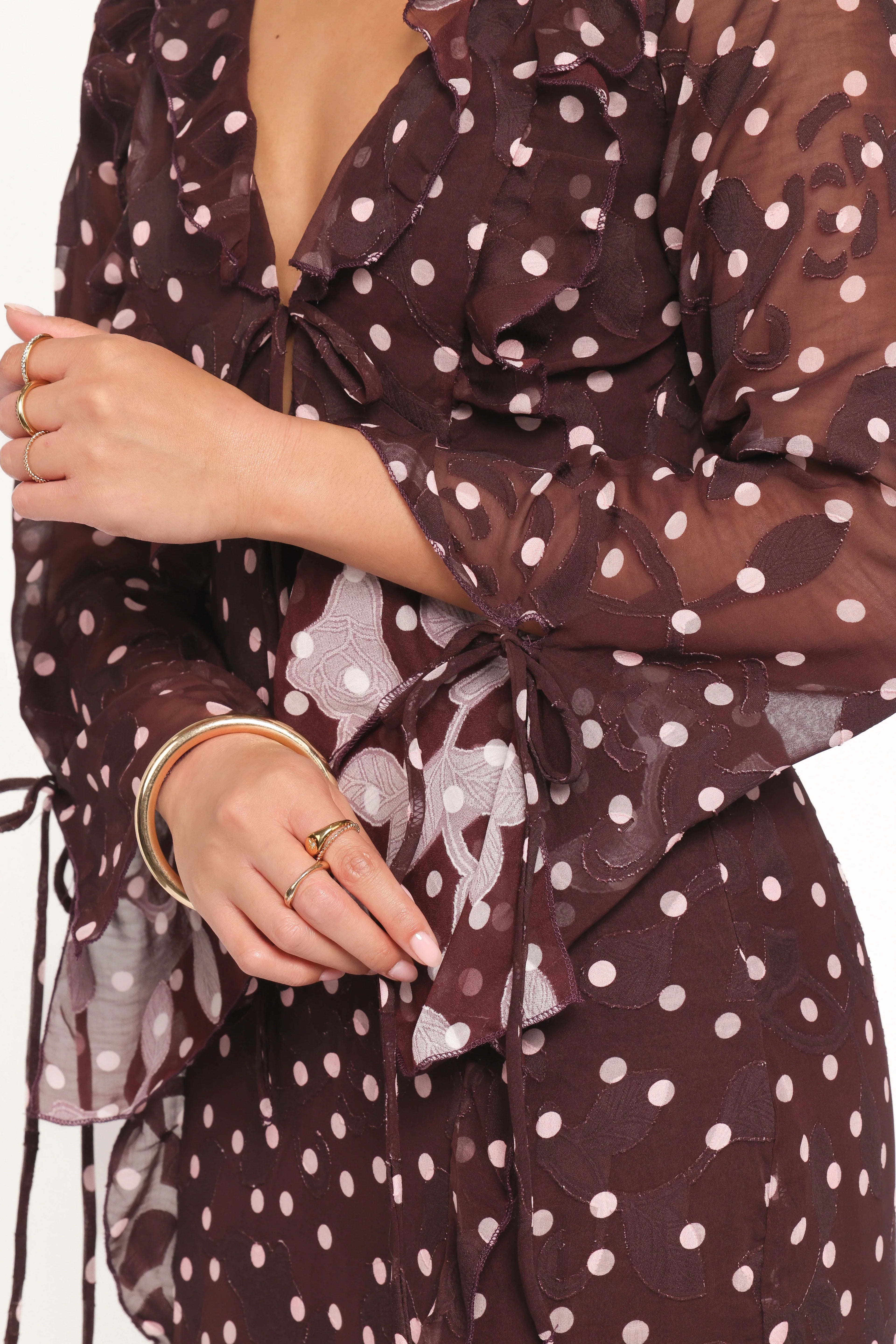Robe longue Delta - Prune à pois