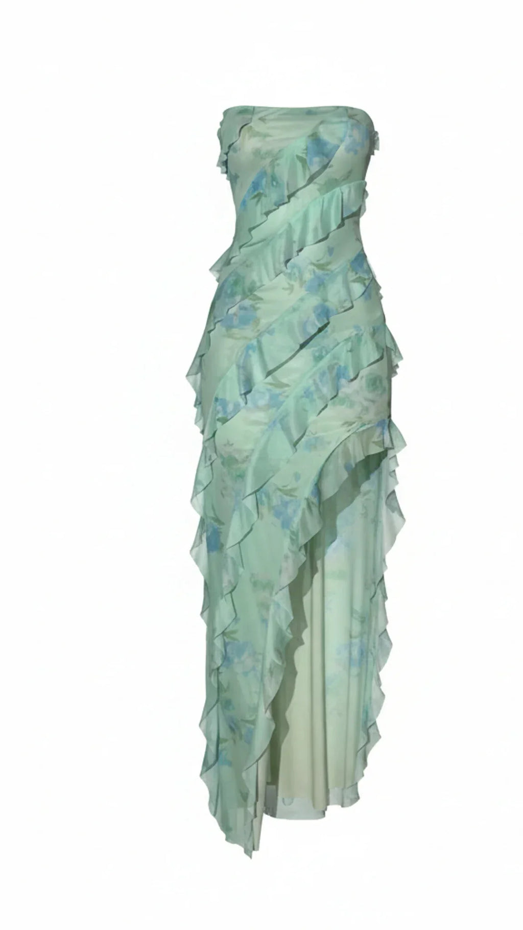 Elara Strapless Ruffle Maxi Dress