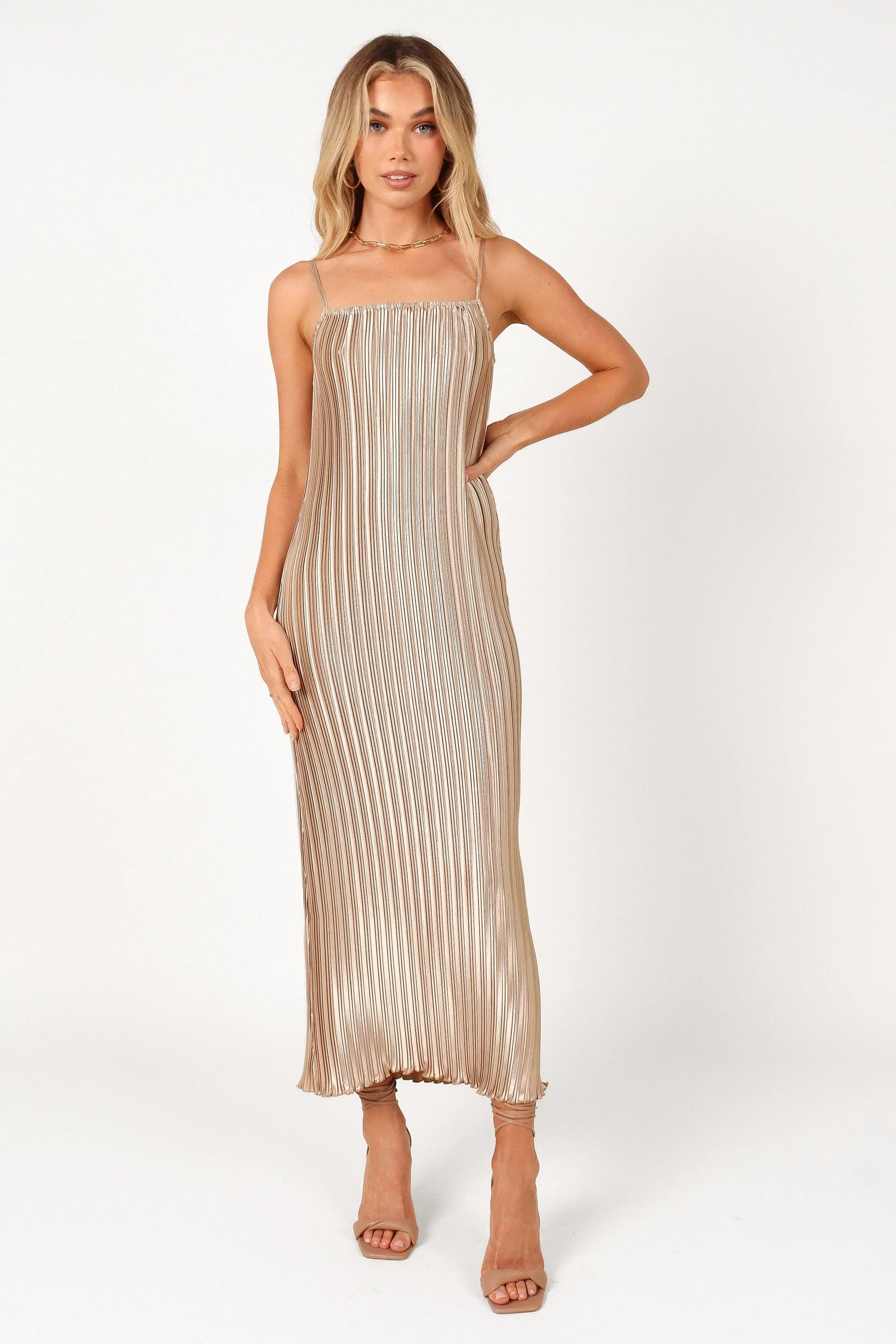 Robe longue plissée Liza - Doré