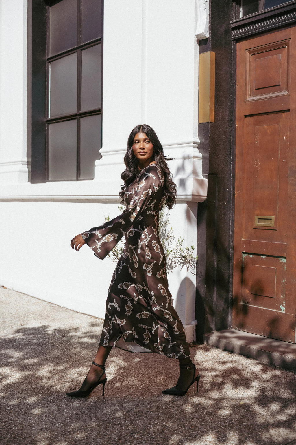 Robe longue à manches longues Maia - Orchidée chocolat