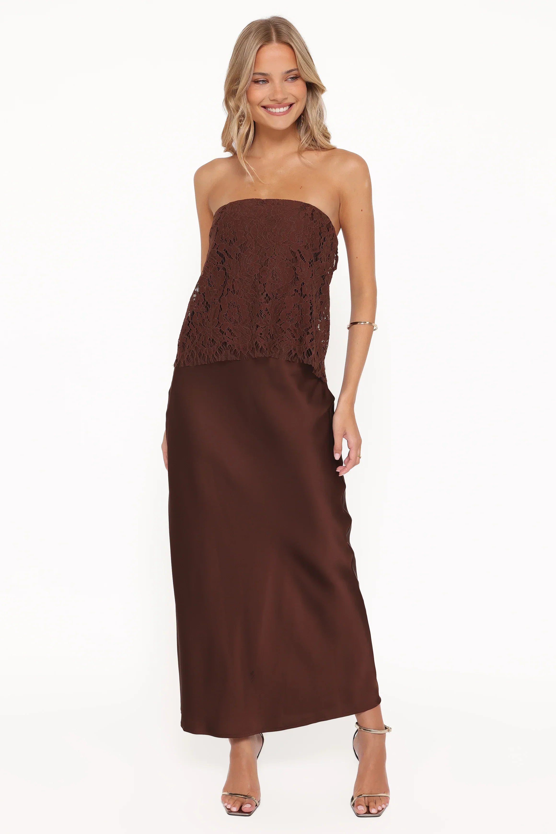Robe longue sans bretelles Lelita - Marron