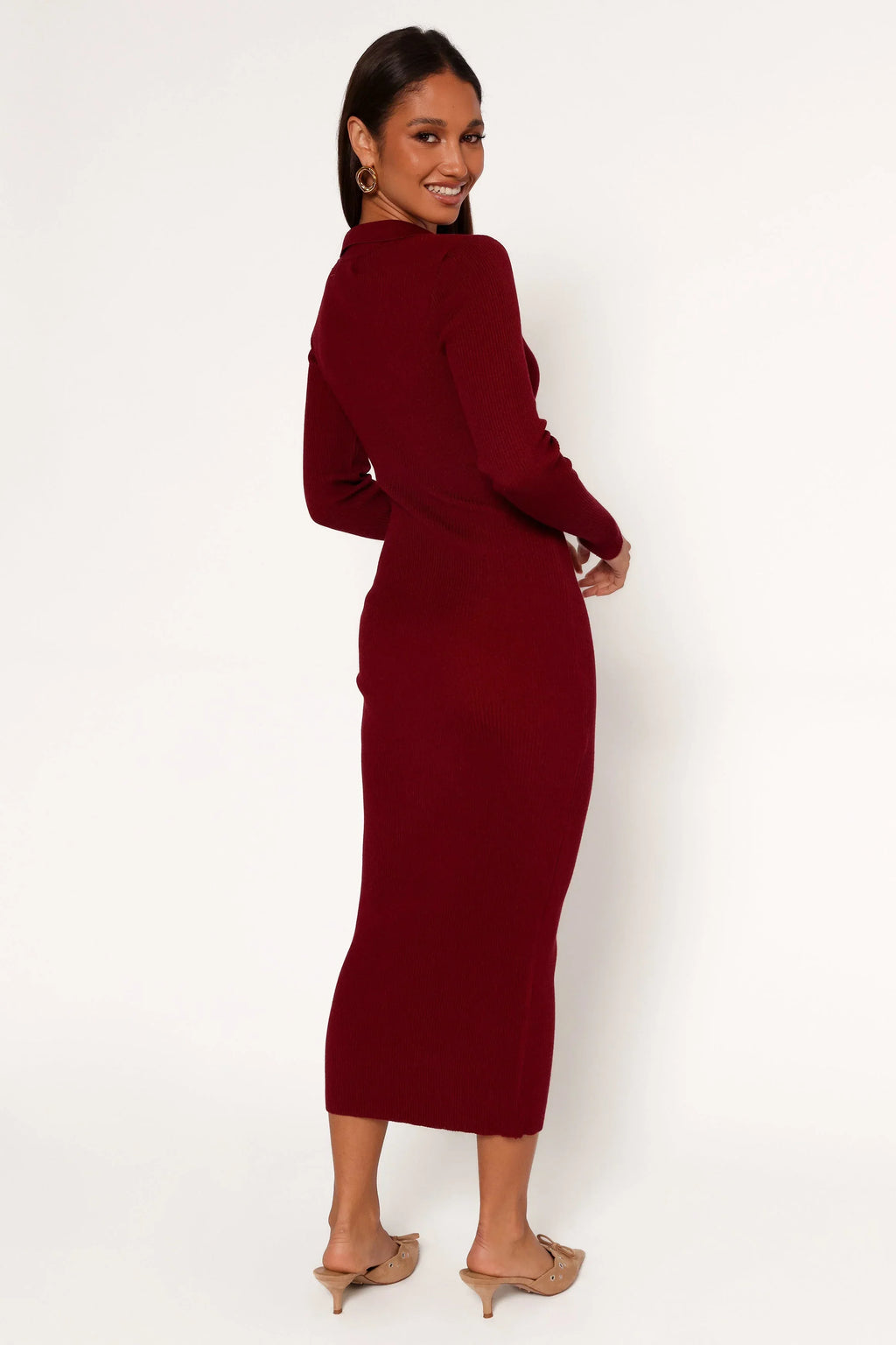 Robe midi à manches longues Collins - Couleur vin