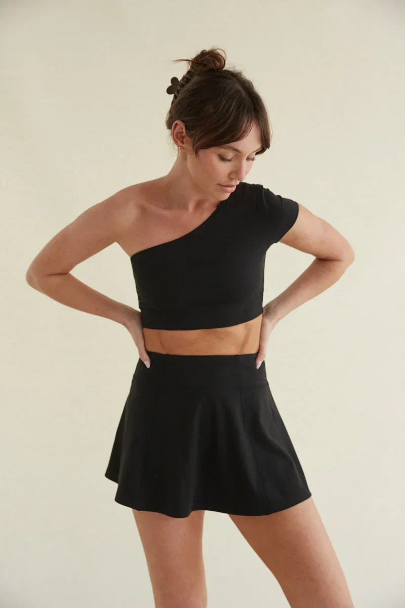 Haut court asymétrique Mia en noir