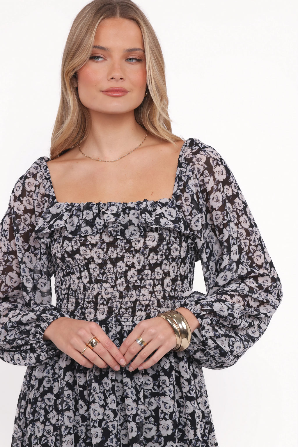 Robe longue Faith à manches longues - Imprimé floral noir