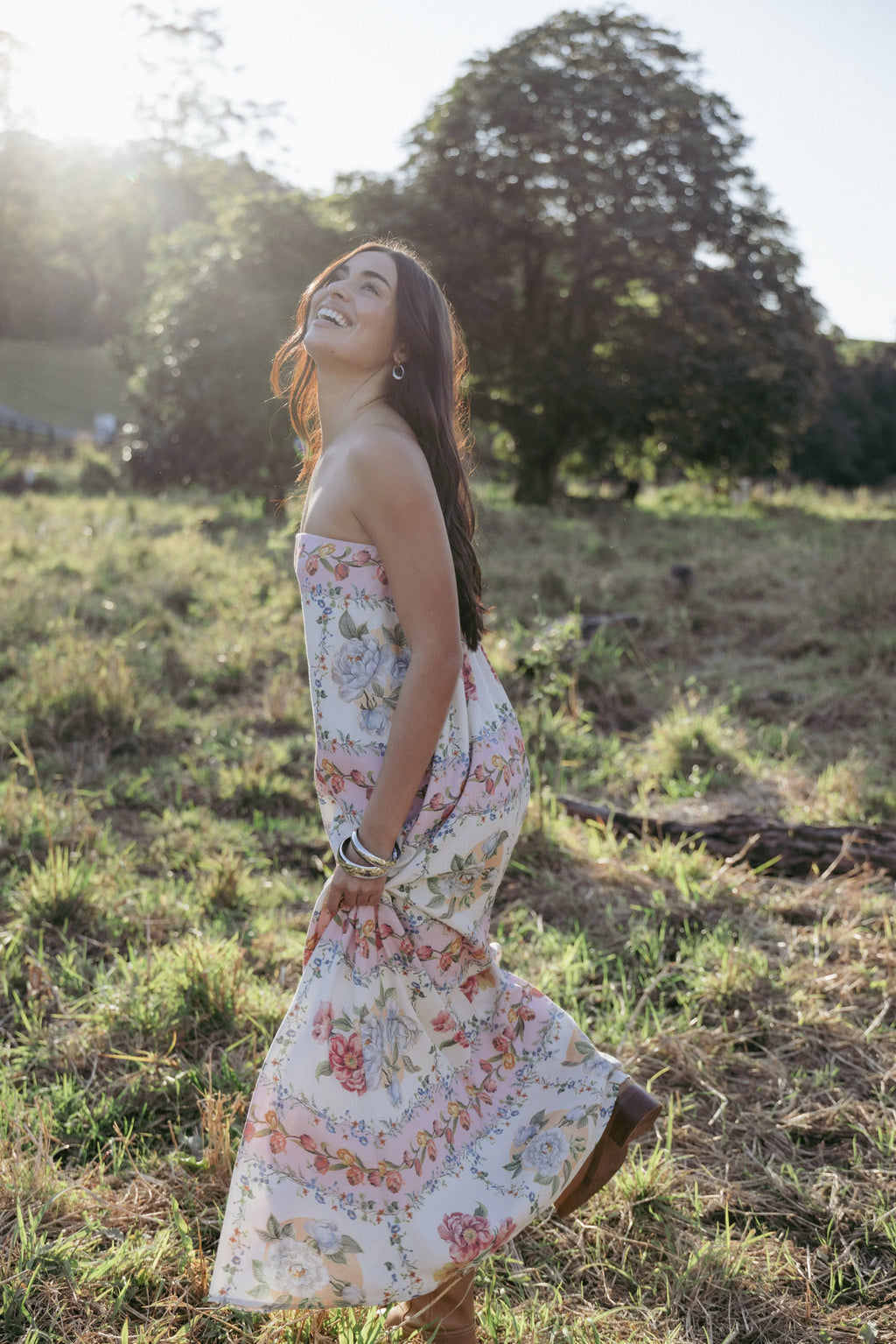 Robe longue sans bretelles Amora - Rose tuile