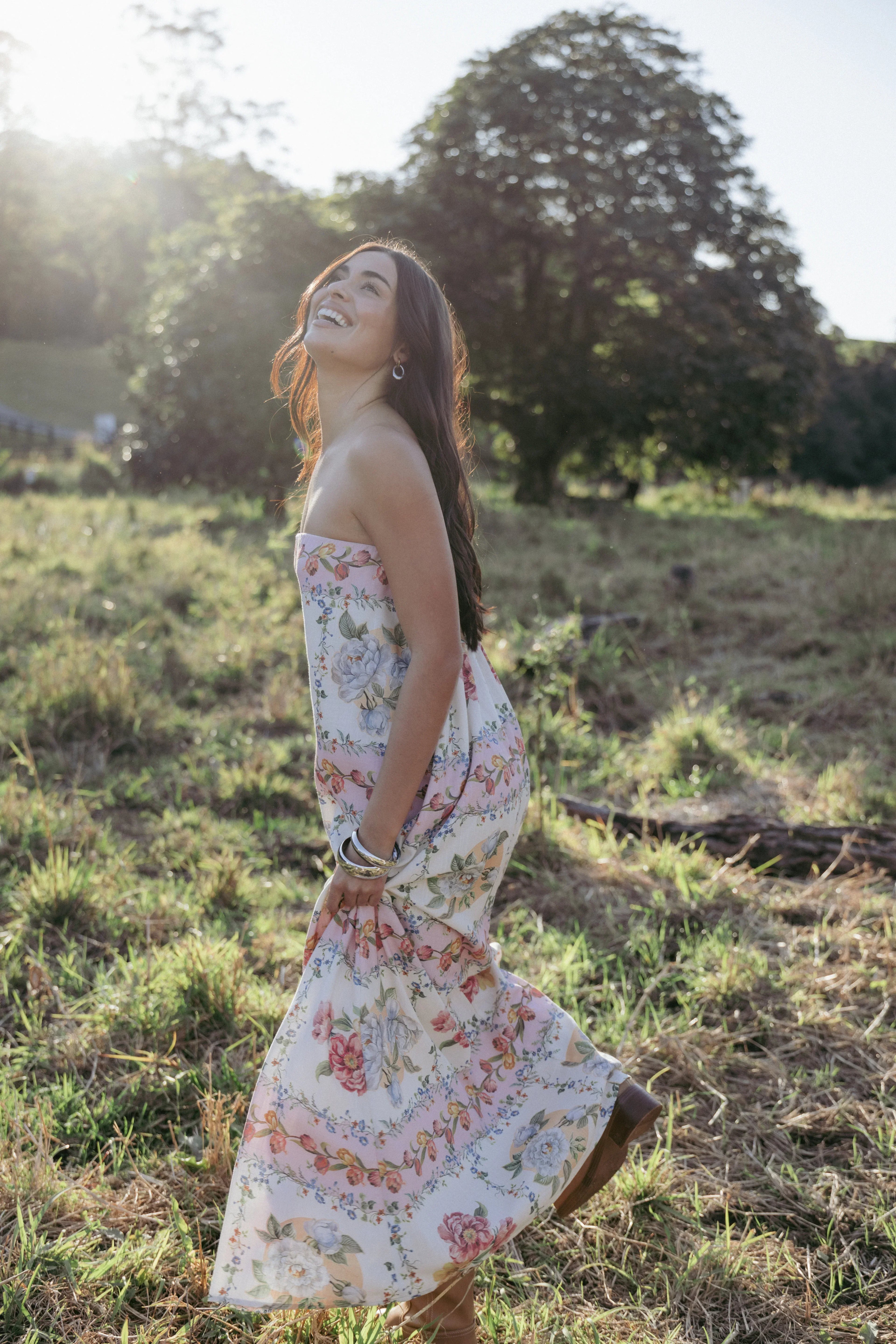 Robe longue sans bretelles Amora - Rose tuile
