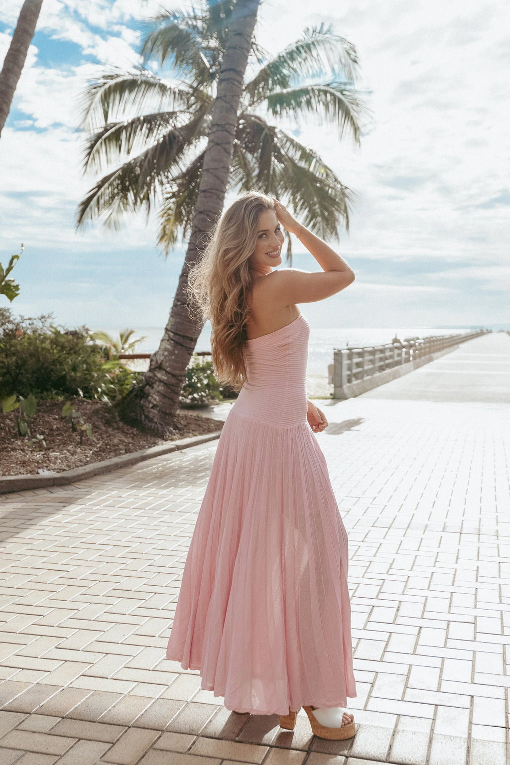 Robe longue sans bretelles Cadenza - Rose