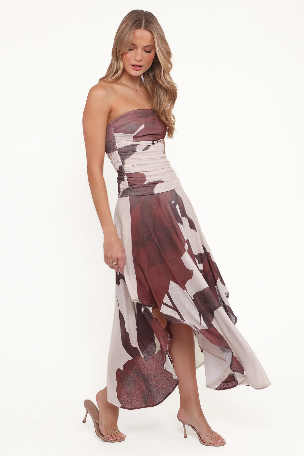Robe Mi-Longue Doreen - Imprimé Floral Marron
