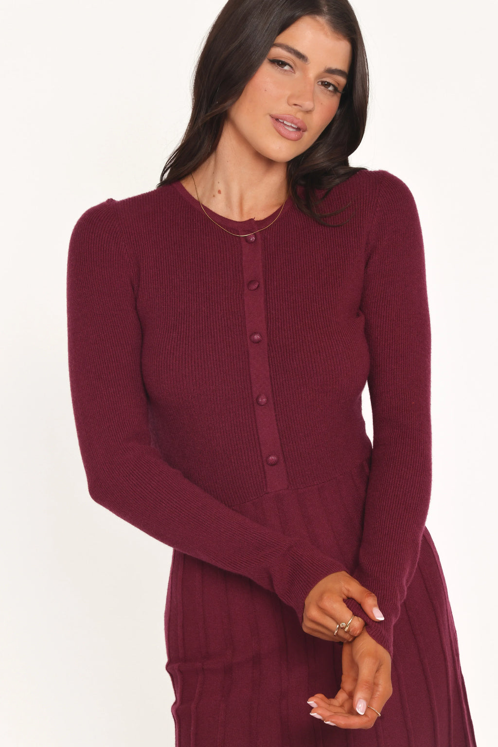 Robe courte Darlina à manches longues - Bordeaux