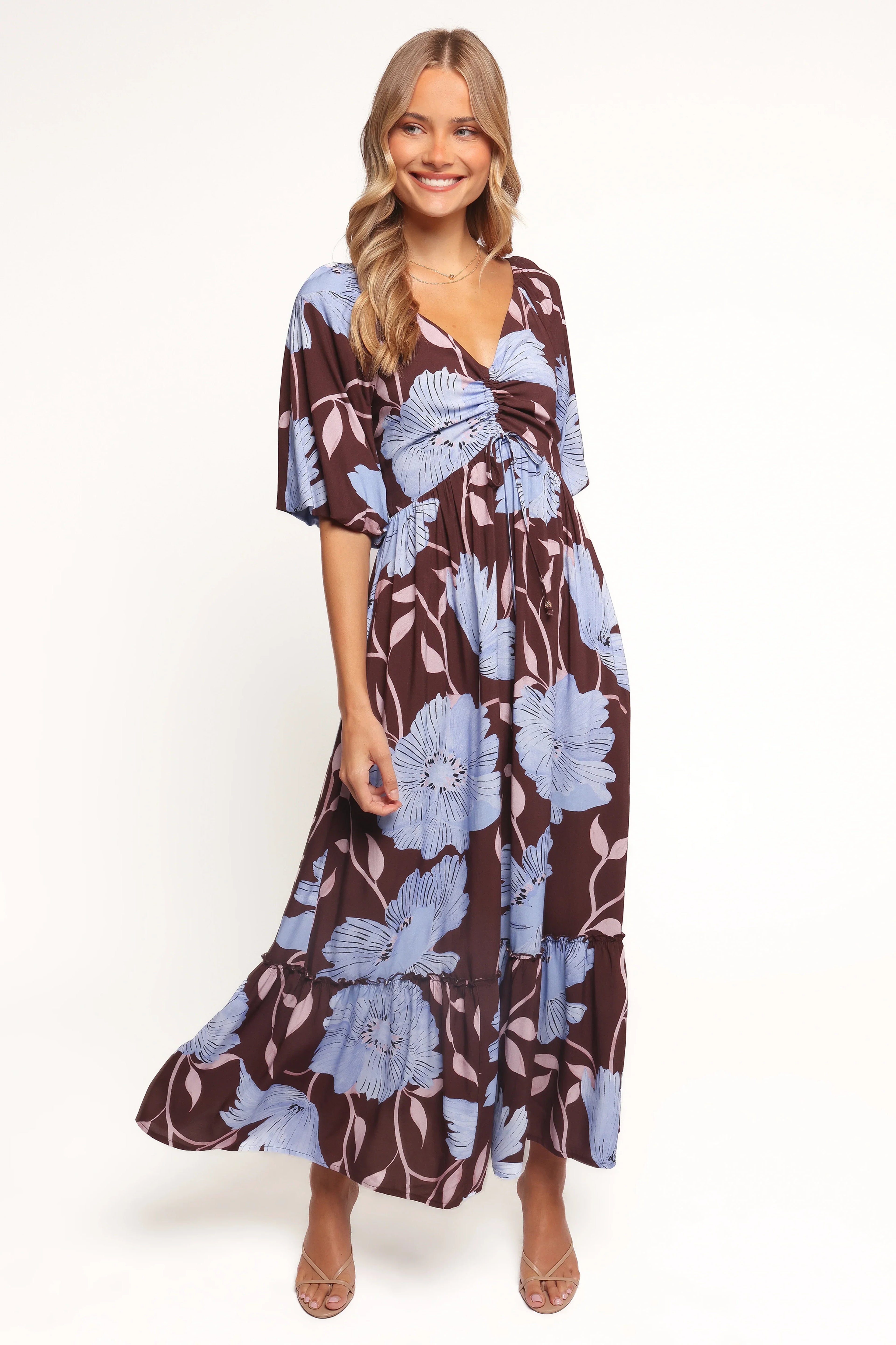 Robe longue Annabella - Coquelicots bleus