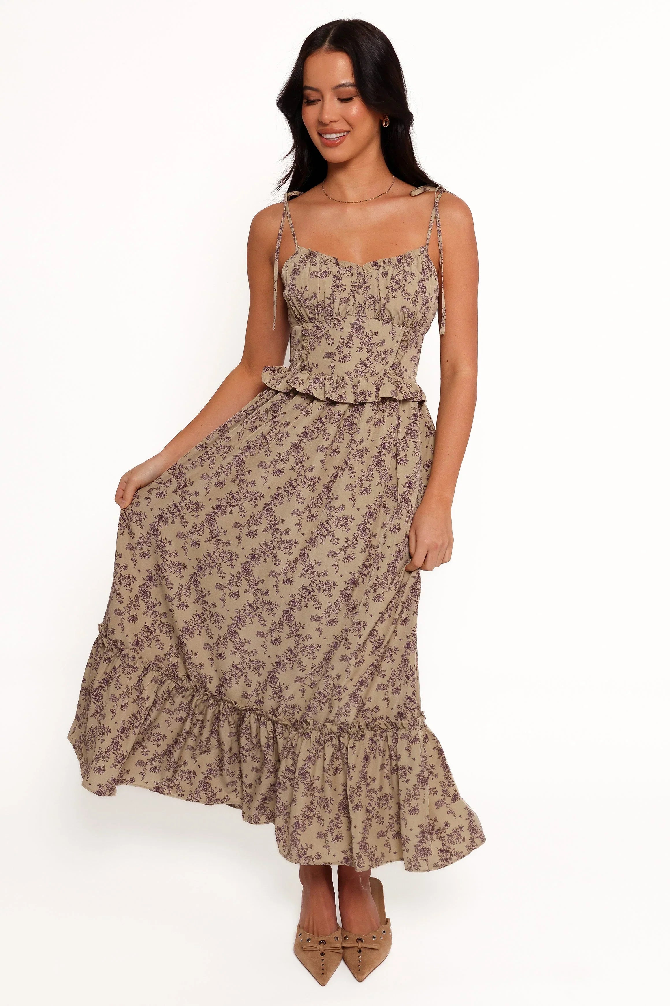 Robe midi Karie - Olive/Violet foncé