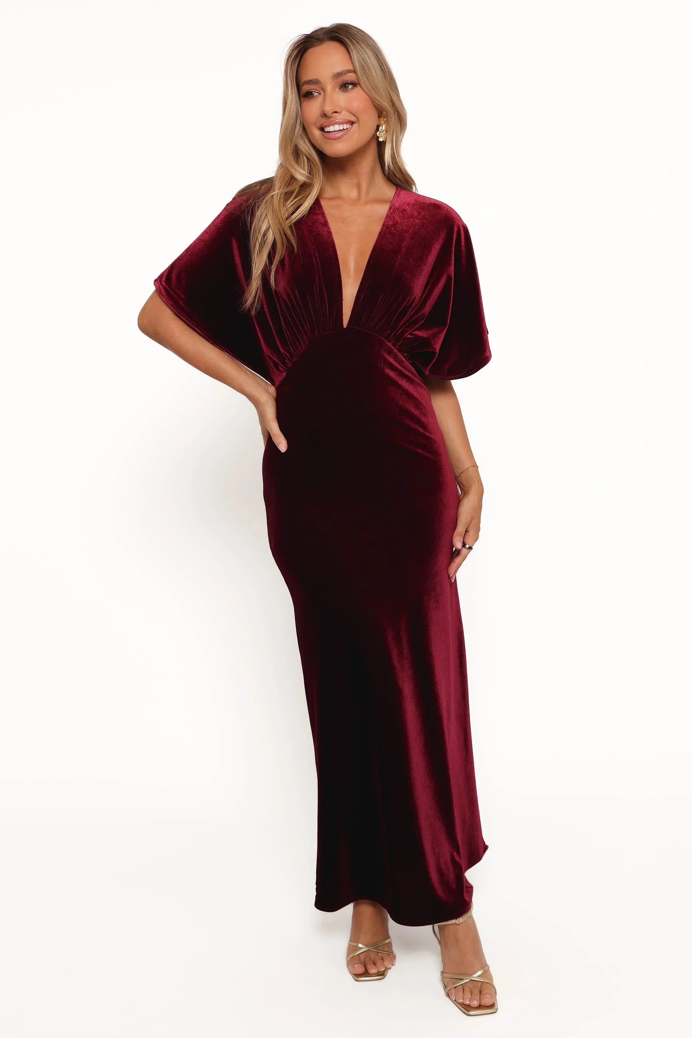 Robe longue en velours Ricki - Lie de vin