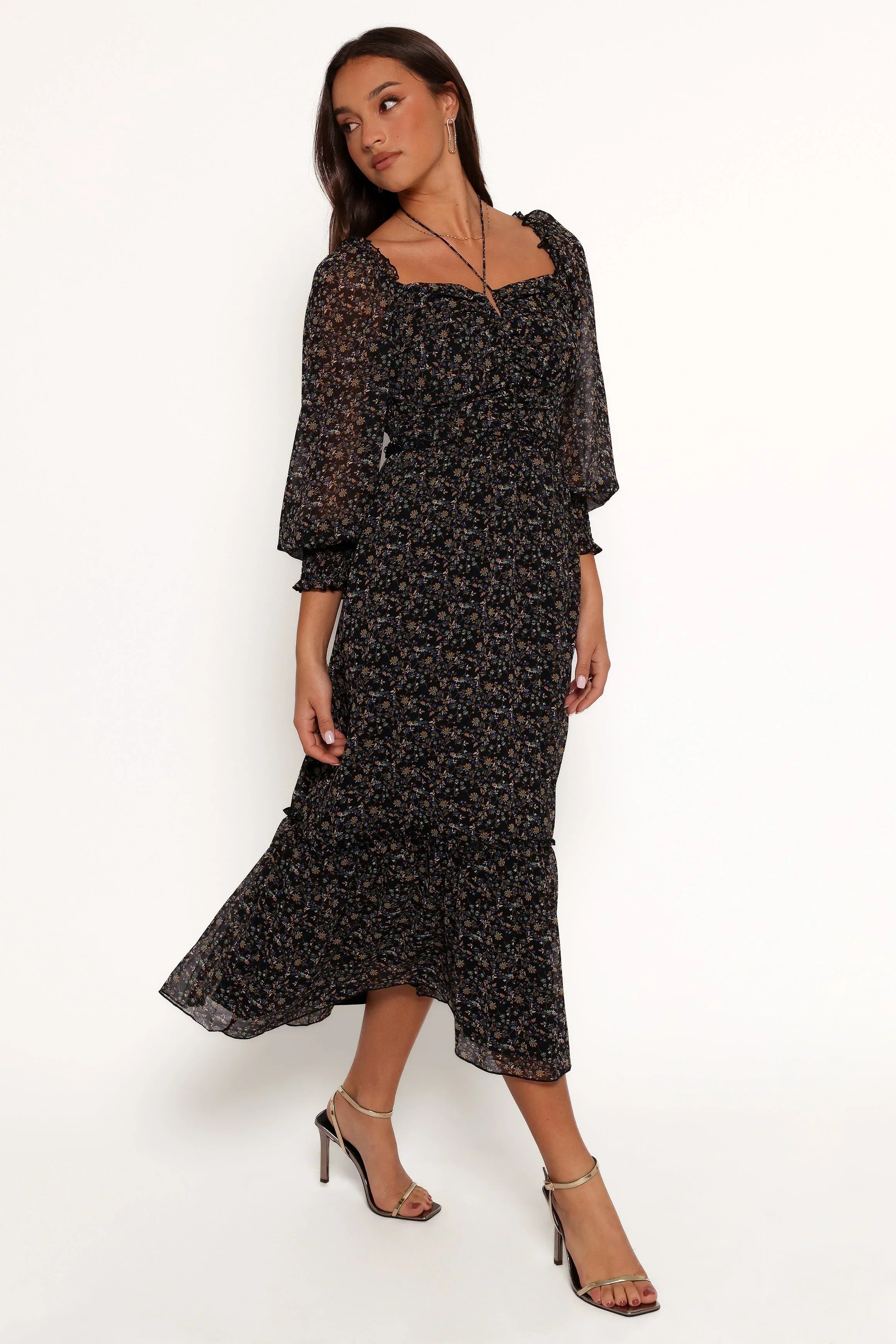 Robe longue Keziah à manches longues - Imprimé floral liberty marine